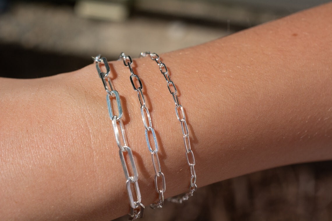 Real Solid 925 Sterling Silver Paper Clip Chain Paperclip Necklace Made in Italy