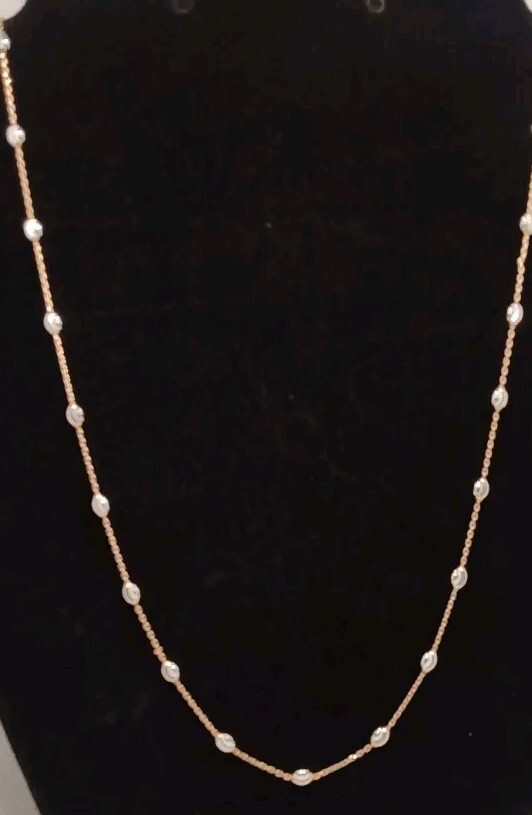 14k RG Over And Sterling Silver 3mm Station Oval Moon Necklace 24 In & 5.39 Gram