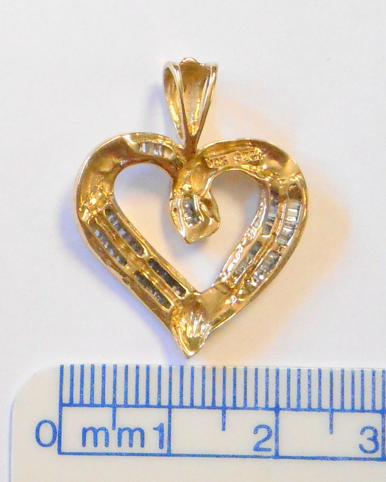 10k Yellow Gold Channel Set Baguette 1 TWD Carat Diamond Heart Pendant