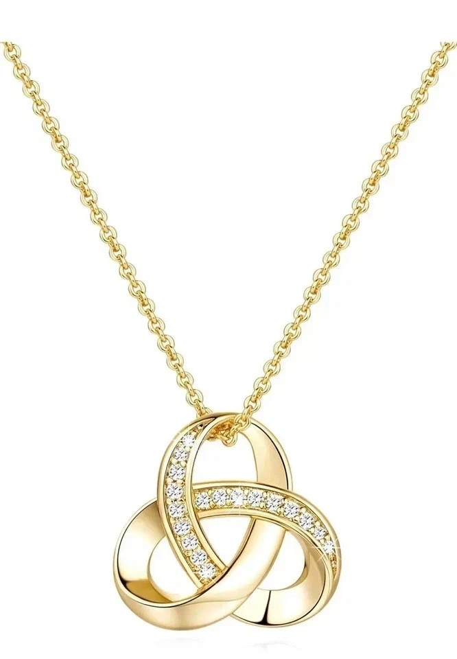 1Ct Round Lab Created Diamond 14K Yellow Gold Plated Love Knot Infinity Pendant