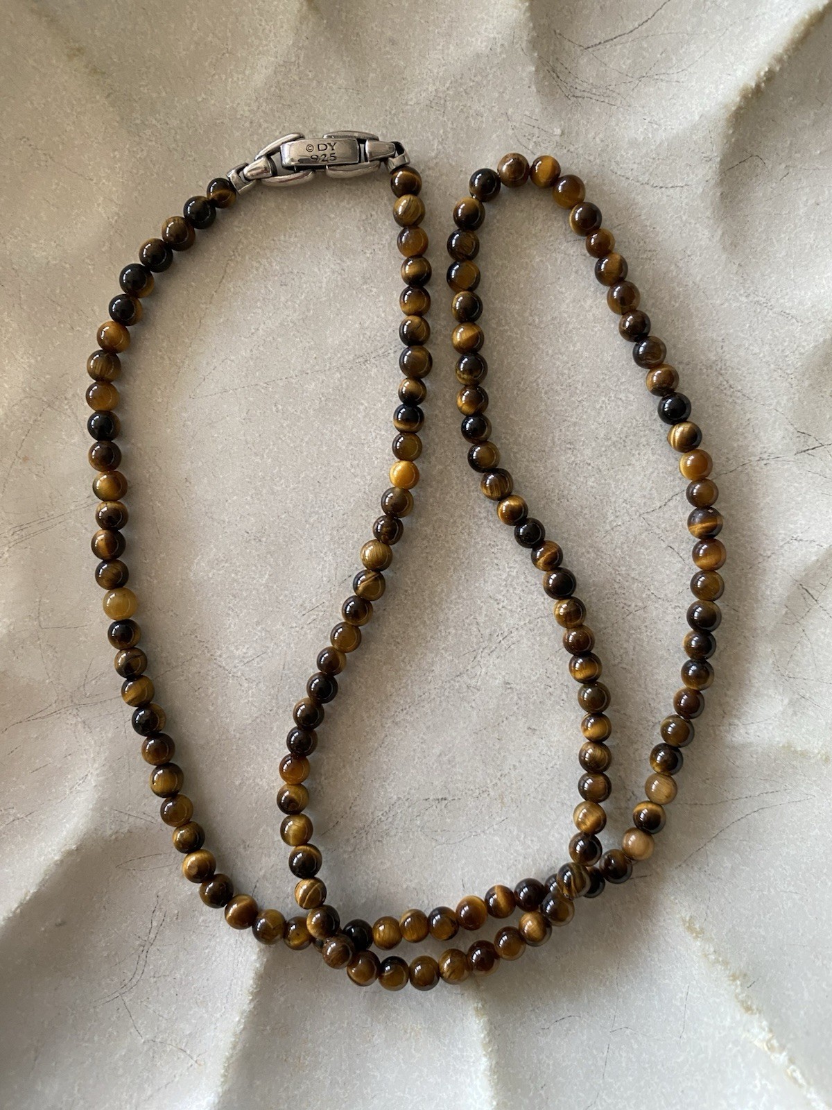 David Yurman .925 Sterling Silver Beads Tiger’s Eye Necklace 26″