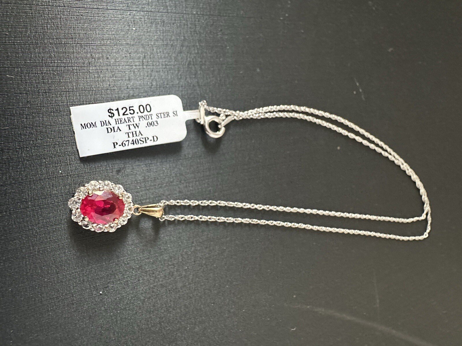Red Pendant Diamond Sterling Silver Necklace $125