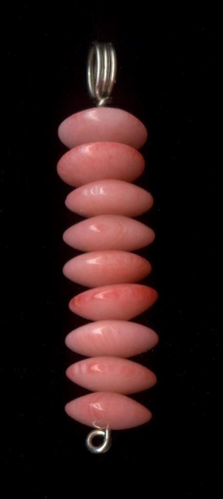 14K 1.64 Gram 33mm Solid White Gold Round Disk Pink Peach Coral Pendant #rk