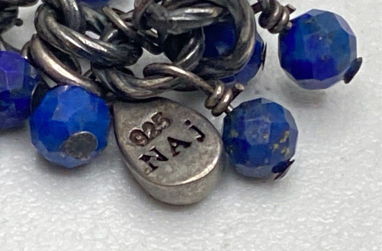 NAJ Sterling Silver 925 Lapis Lazuli Carnelian Quartz Leather Necklace 28″