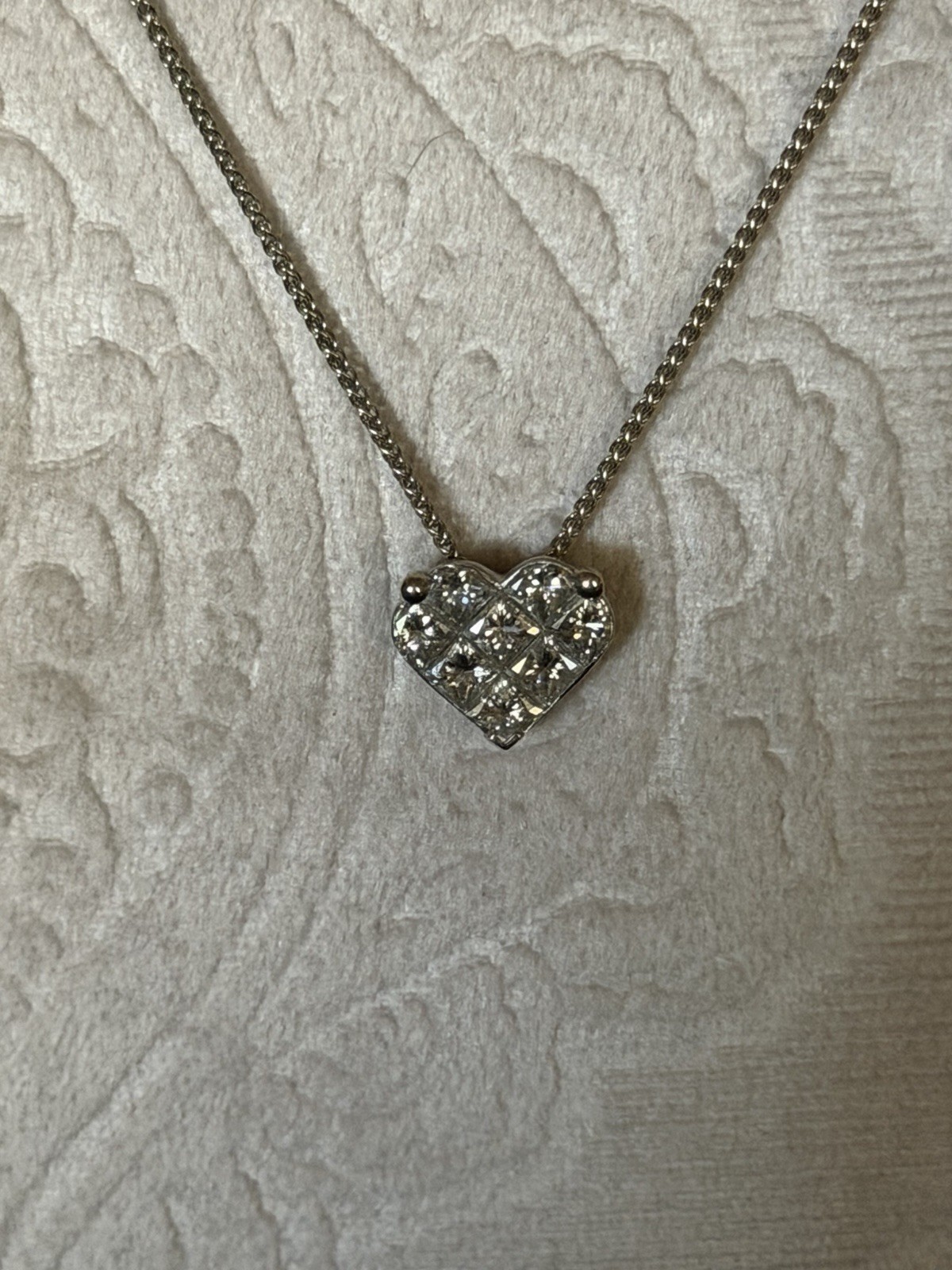 14K White Gold 1.00 CTW Invisible Set Diamond Heart Pendant Necklace VS2/I