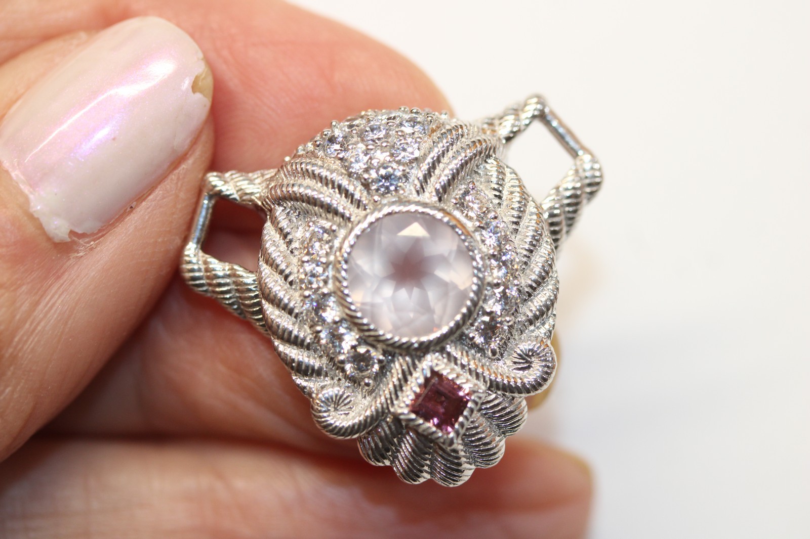 ❤ Judith Ripka Sterling Silver Rose Quartz Rope Enhancer ❤ # 0083