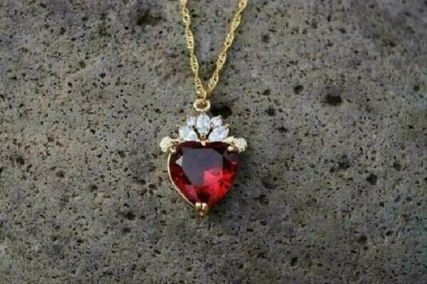 14k Yellow Gold Finish Heart Cut 2.00Ct Red Ruby Solitaire Pendant 18″Free Chain