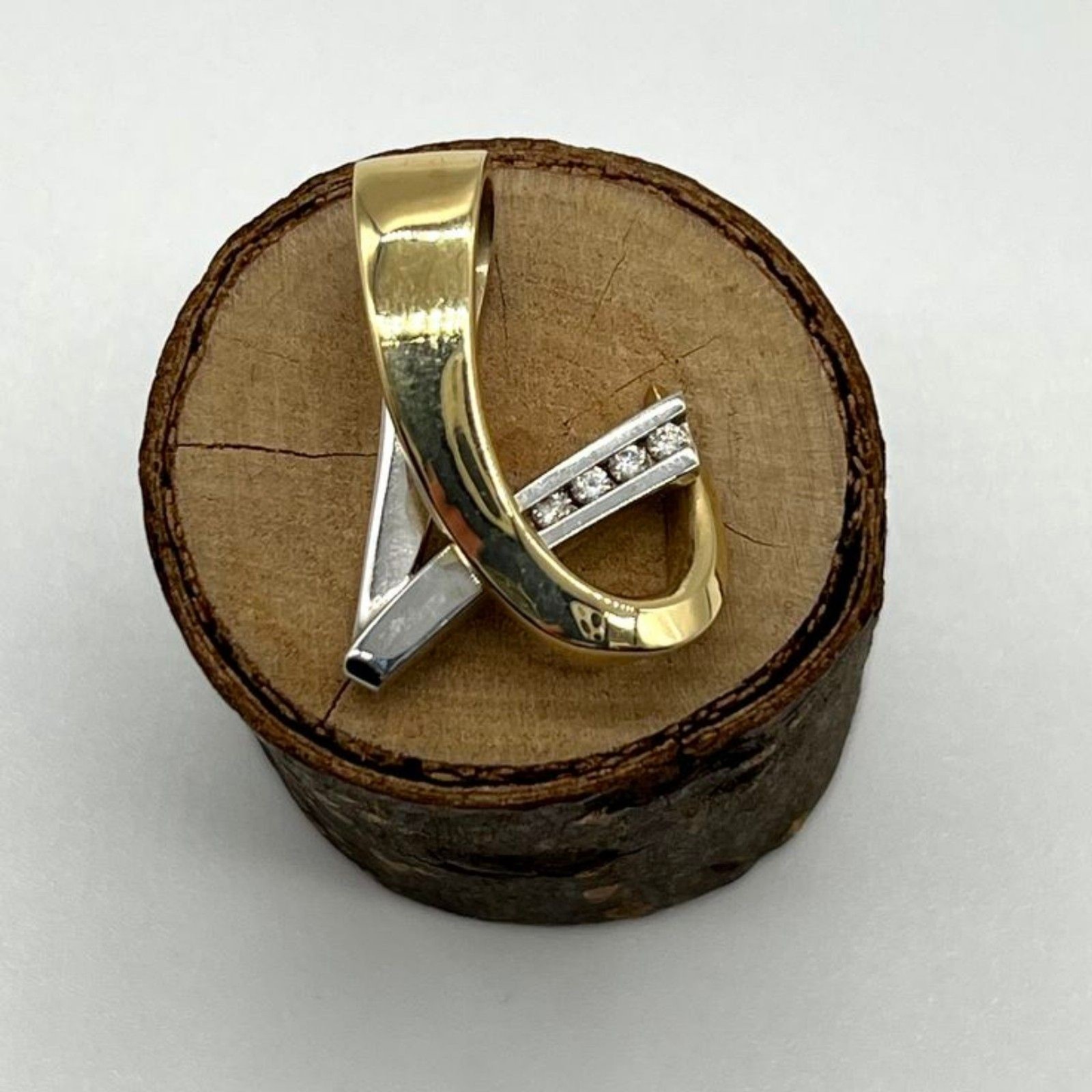 Two-Tone Yellow & White 14K Gold (4) 2mm Channel Set Diamonds Slide Pendant 6g