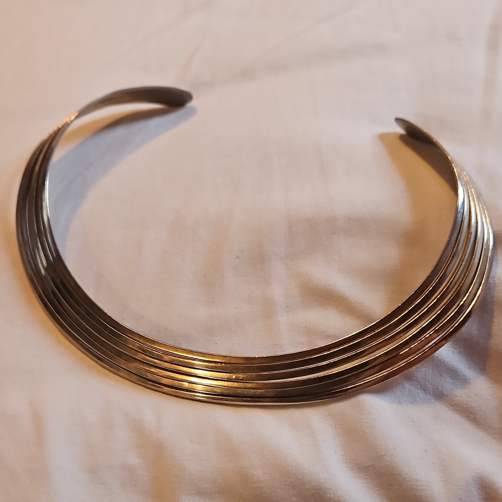 Silver Multi-Strand Metal Collar Necklace, No Stone, Pre-Owned
