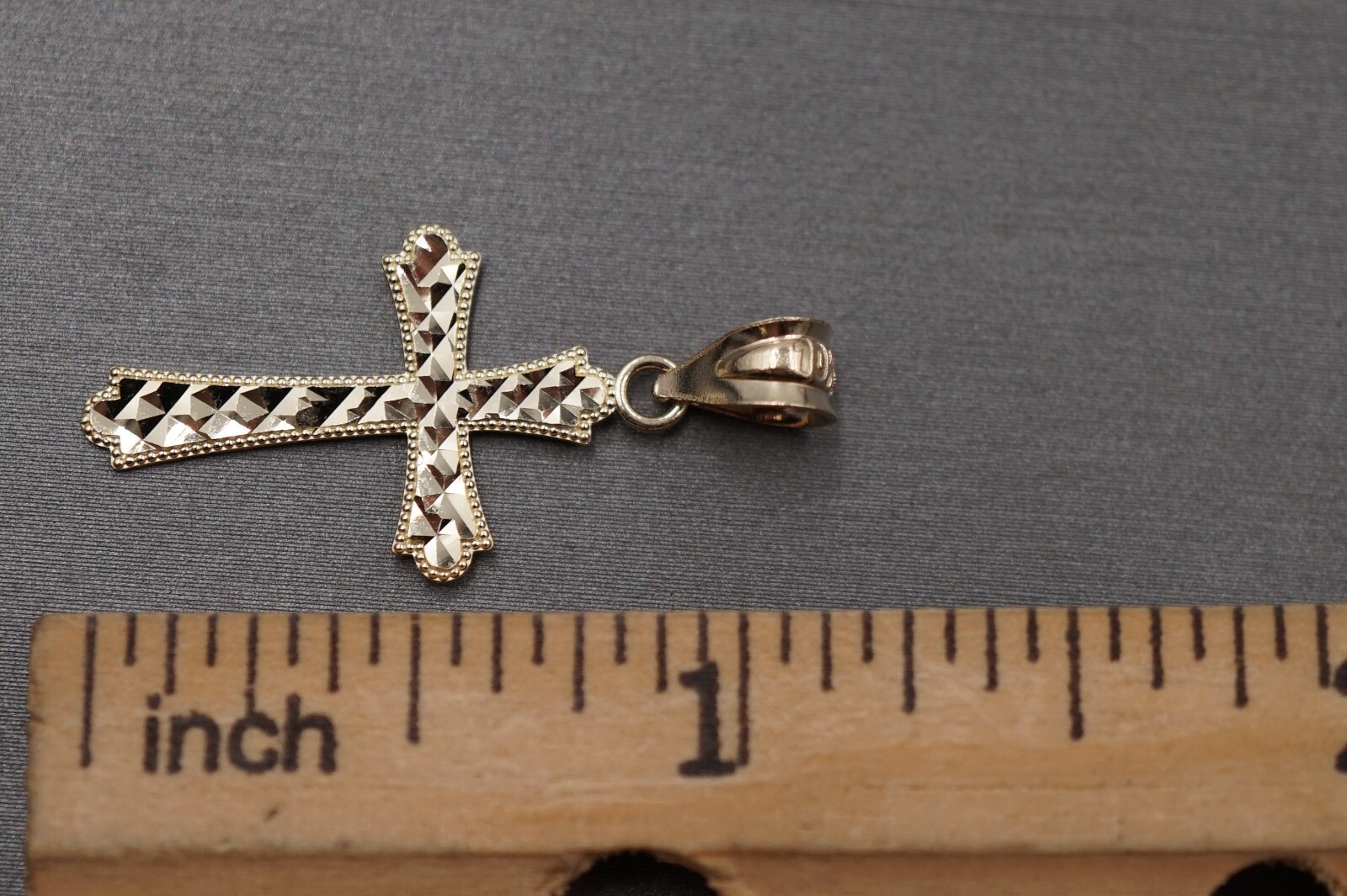 10K Solid Yellow Gold 1.15″ Diamond Cut Light Crucifix Cross Charm Pendant.