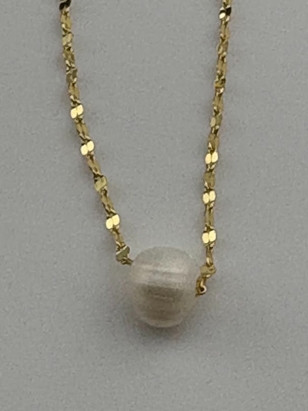 GOLD OVER 925 STERLING SILVER SOLITAIRE PEARL NUGGET CHAIN 16-18″ JUNE 1878