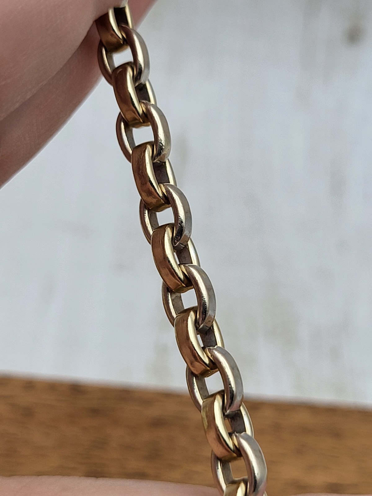 Heavy! Solid 14K 2 Tone Gold 24″ Fancy Link Chain Necklace 63.1 Grams Rolo Cable