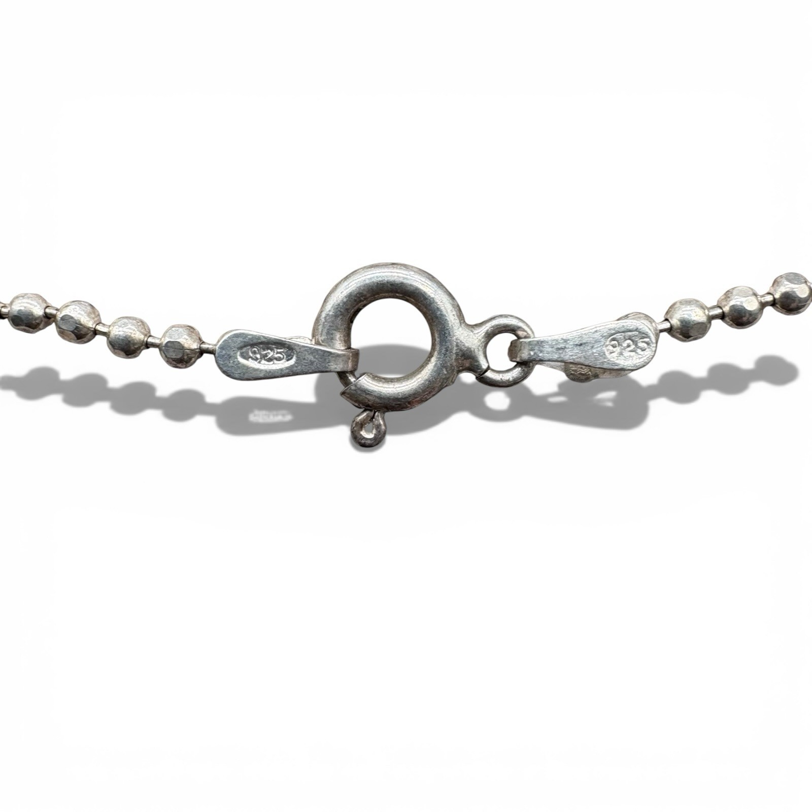 925 Sterling Silver Ball Chain Lariat Necklace Faceted Bead Drop 16-17”