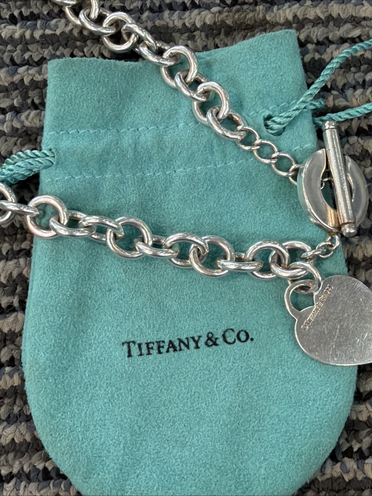 Authentic Tiffany & Co. Return to Tiffany Heart Tag Toggle Necklace 16” W/ Pouch