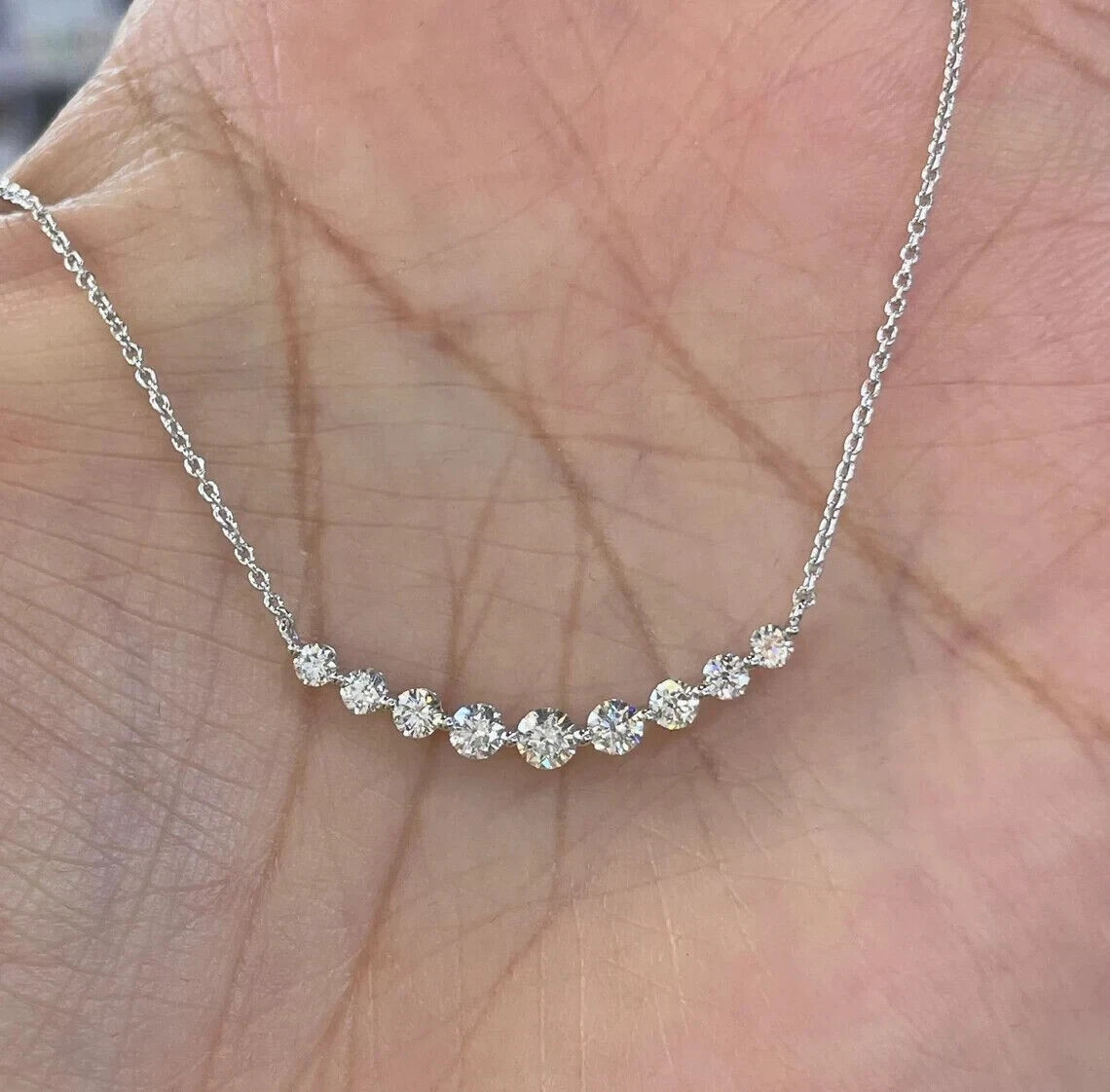 Women’s 1Ct Round Lab Created Diamond Dainty Bar Necklace 14K White Gold Plated