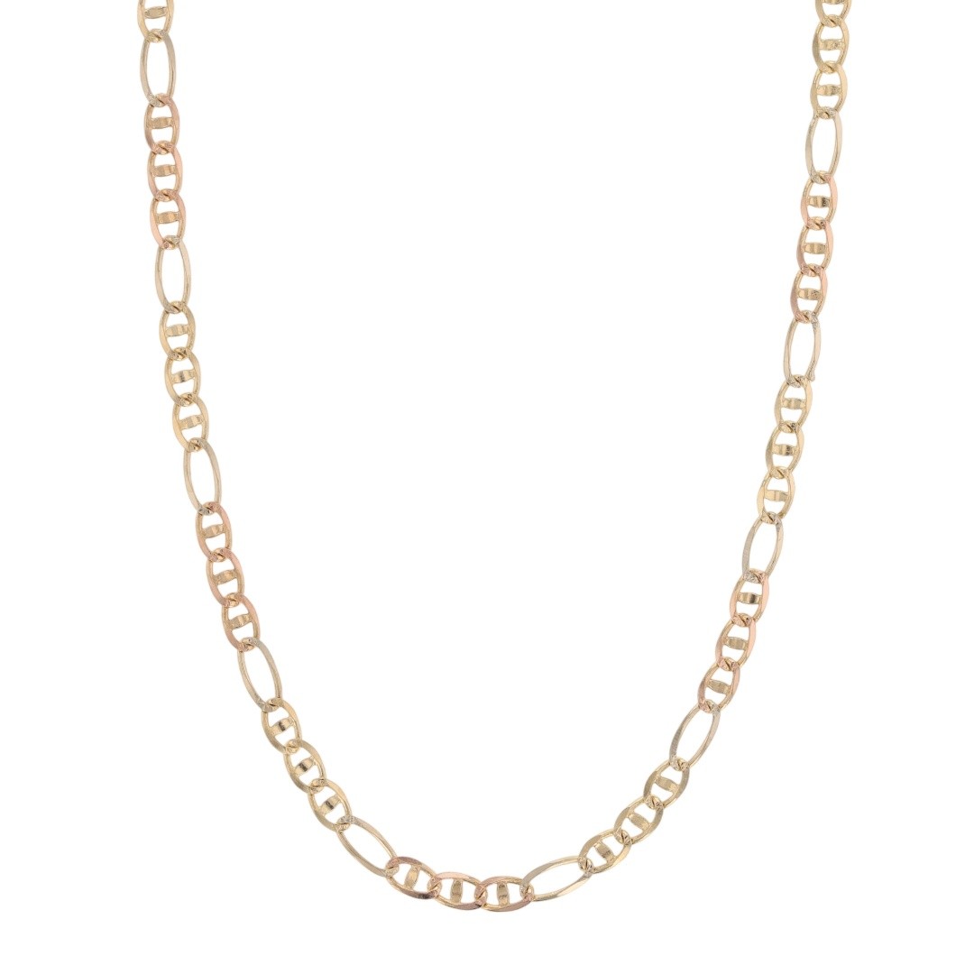 2.8mm Figarucci Link Chain 22.5″ Necklace 14k Multi-Tone Gold 5.06 Grams