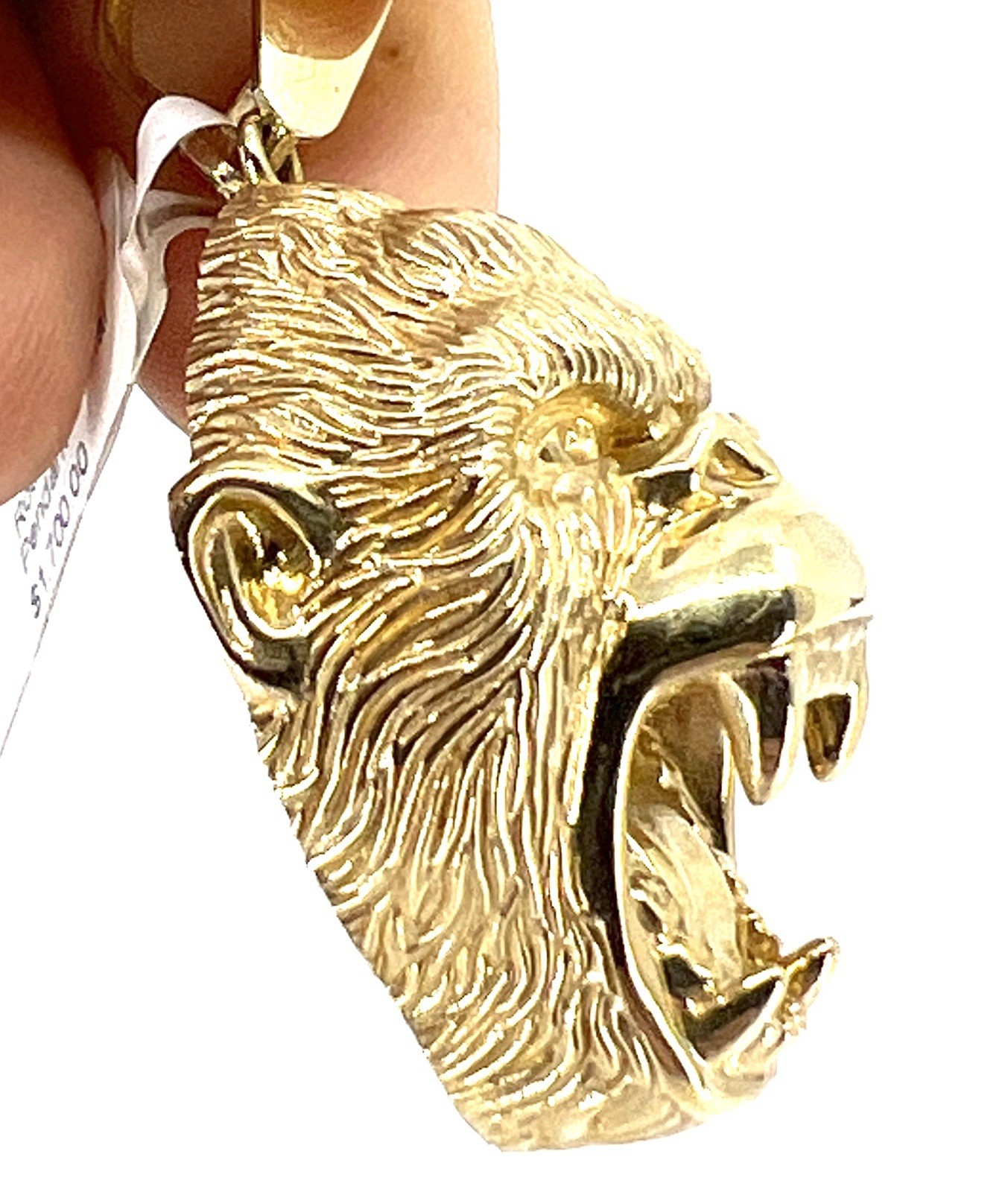 10K Solid Yellow Gold Roaring Gorilla Head Pendant Heavy Silverback Italy