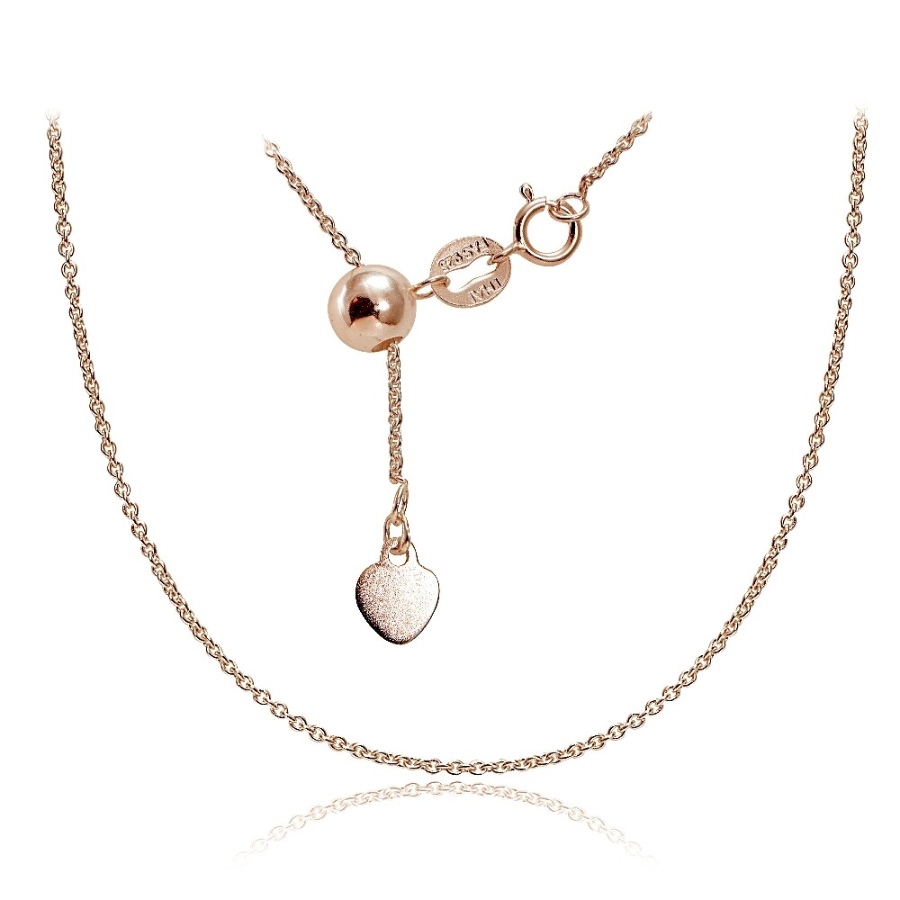 Rose Gold over Sterling Silver 1.5mm Rolo Adjustable Chain Necklace 20″ Inches