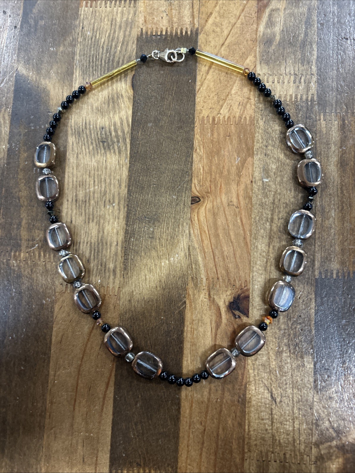 14/20 Gold Filled Black Beaded Statement Necklace 20 Grams