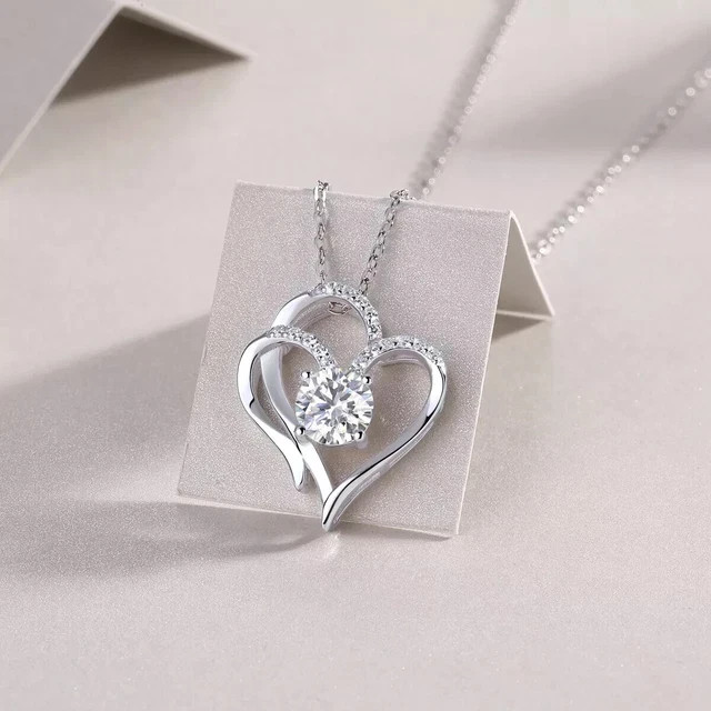 2 CT Round Cut REAL Moissanite Heart Shape Women’s Pendant 14k White Gold Plated
