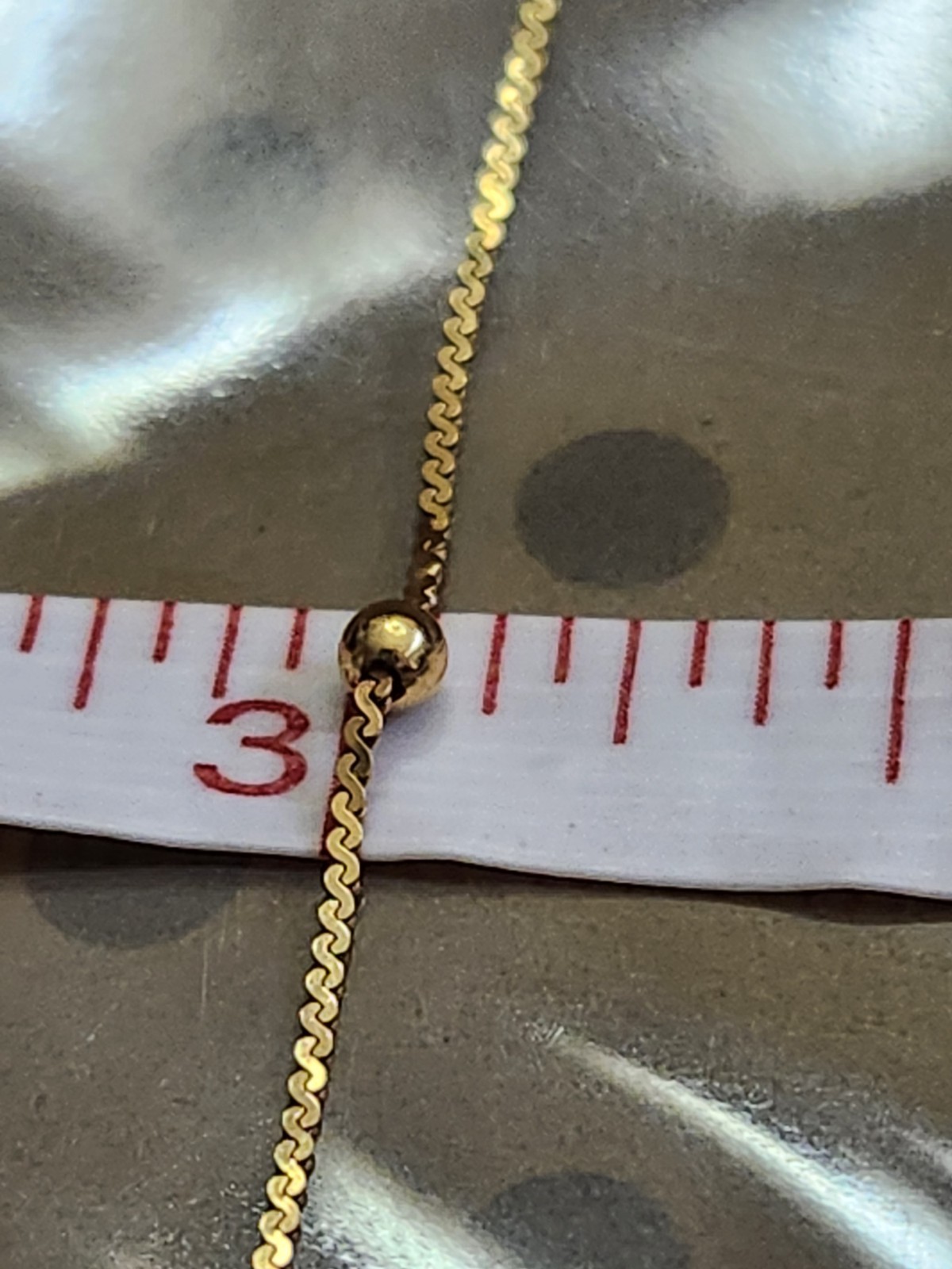 14k Gold Serpentine 17.5″ Thin Chain with 6 Tiny Beads 2 Grams Spring Ring