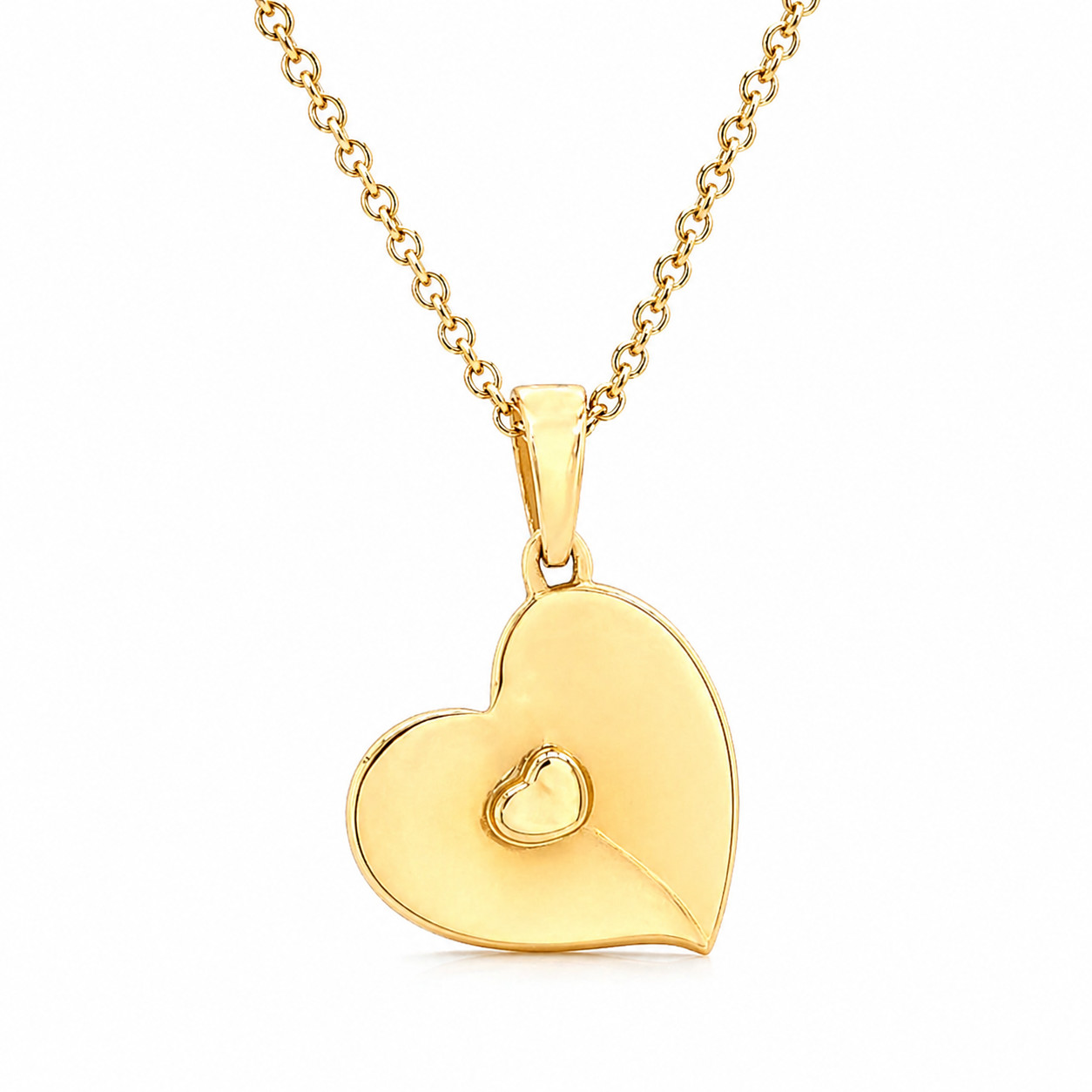 Natural Diamond Heart Pendant Necklace 14K Yellow Gold, Dainty Necklace