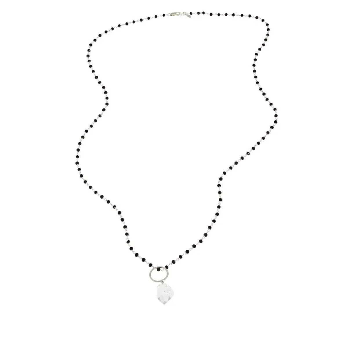 Deb Guyot Sterling Silver Herkimer “Diamond” Quartz & Black Spinel Necklace 36″
