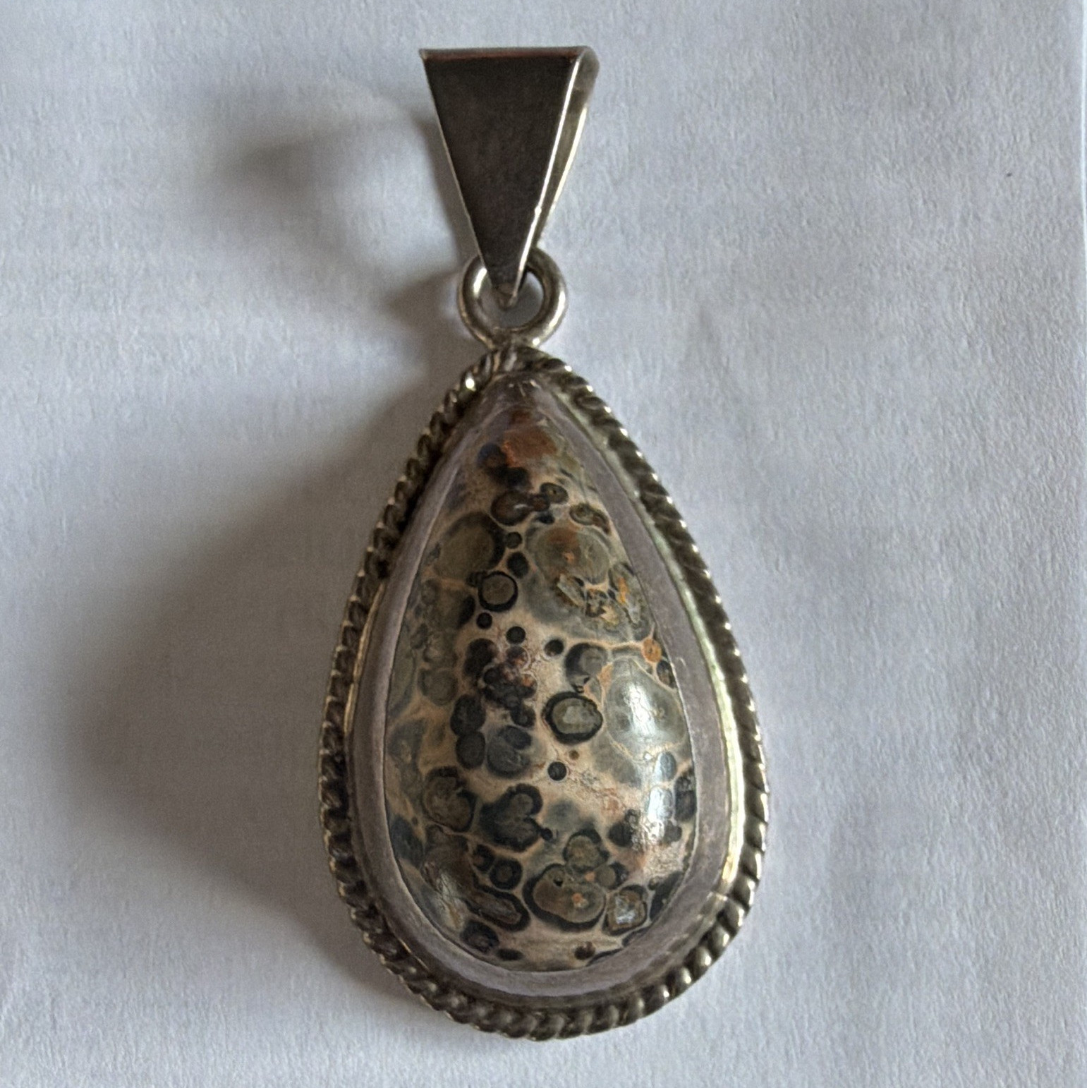 Sterling Silver Leapard Skin Teardrop Jasper Pendant Bezel