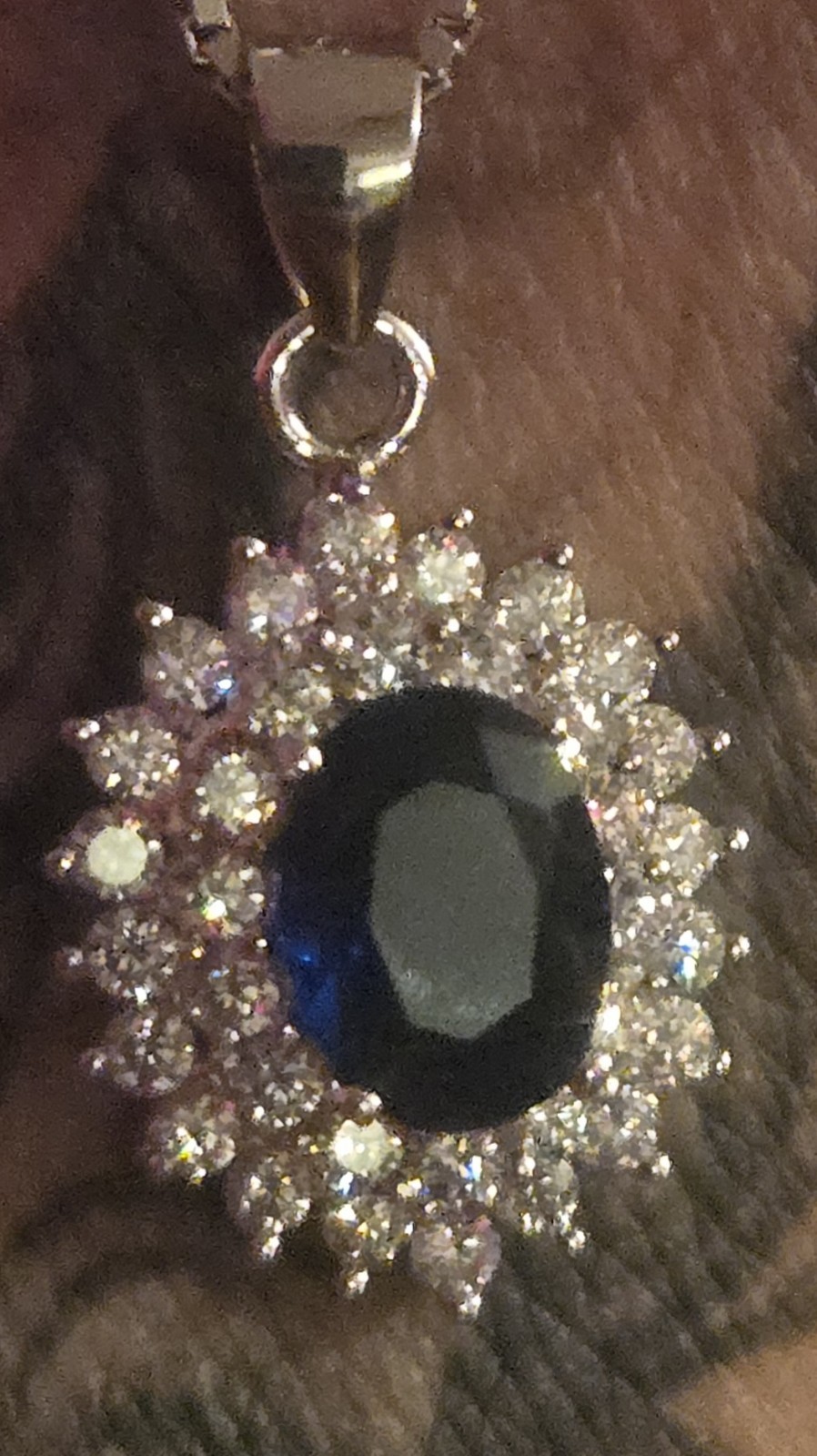 925 Sterling Silver Oval Blue Sapphire Halo Pendant Necklace Box Chain