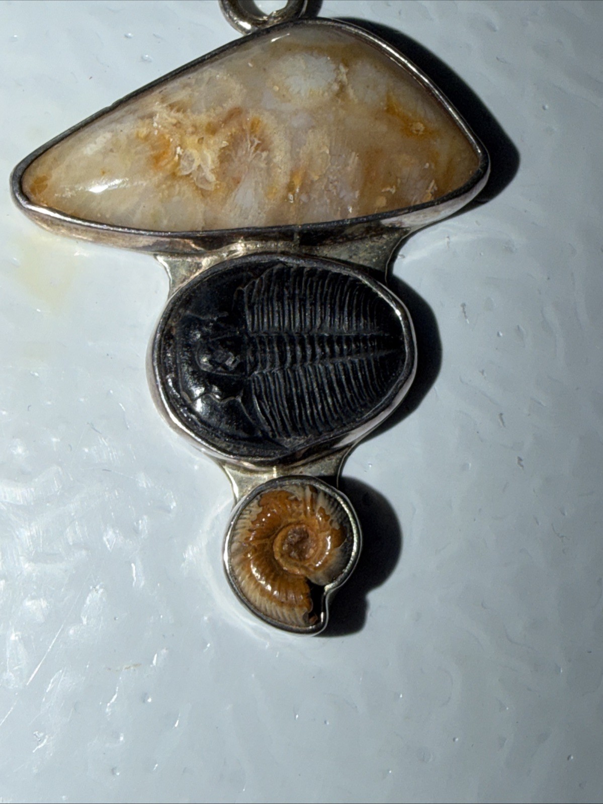 Charles Albert Fine Sterling Rare Multiple Fossil Pendant