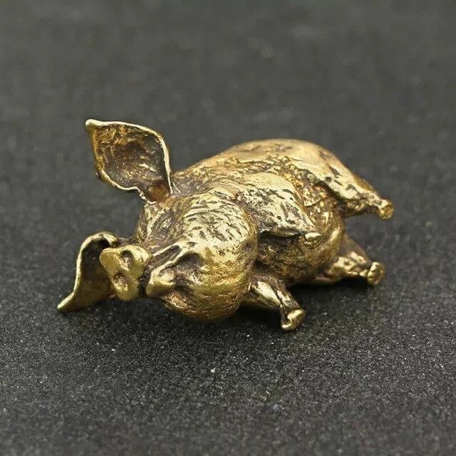 Vintage Estate Animal Pig Charm Pendant 14K Yellow Gold Plated Free Chain