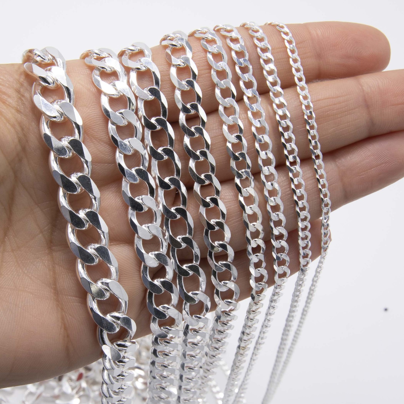 Shiny Curb Link Chain Solid Sterling Silver 925 Italy All Sizes