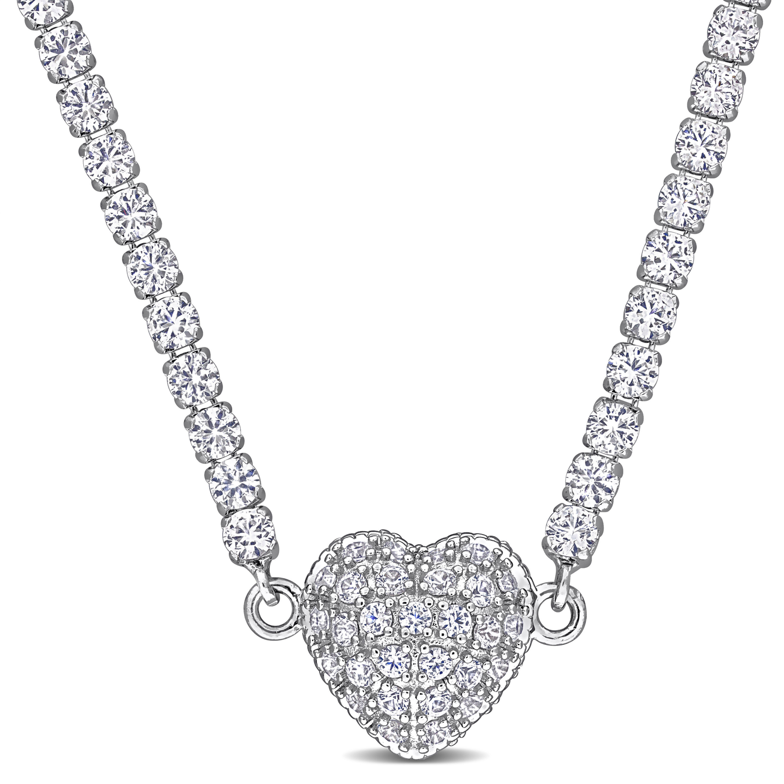 Amour Sterling Silver Created White Sapphire Necklace with Heart Clasp – 17 in