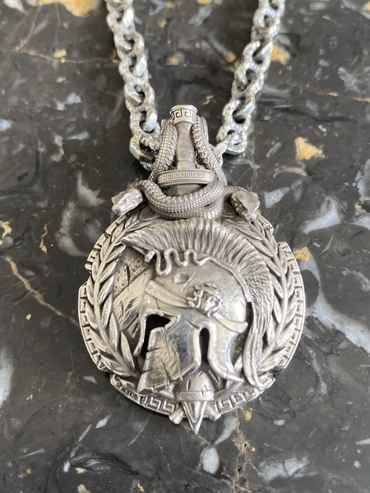 Solid Sterling Silver Gladiator Pendant and Chain.