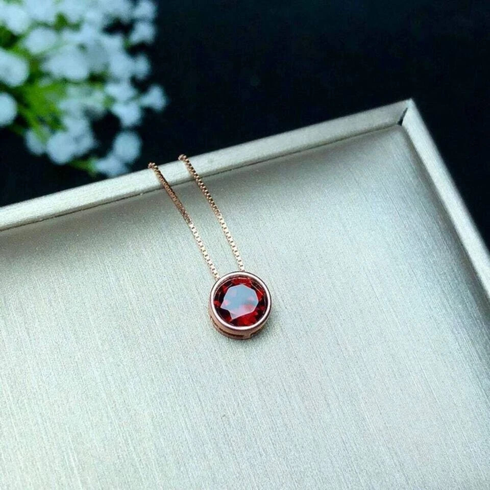 2Ct Lab Created Round Cut Red Ruby Pendant 14K Rose Gold Finish 18″ Free Chain
