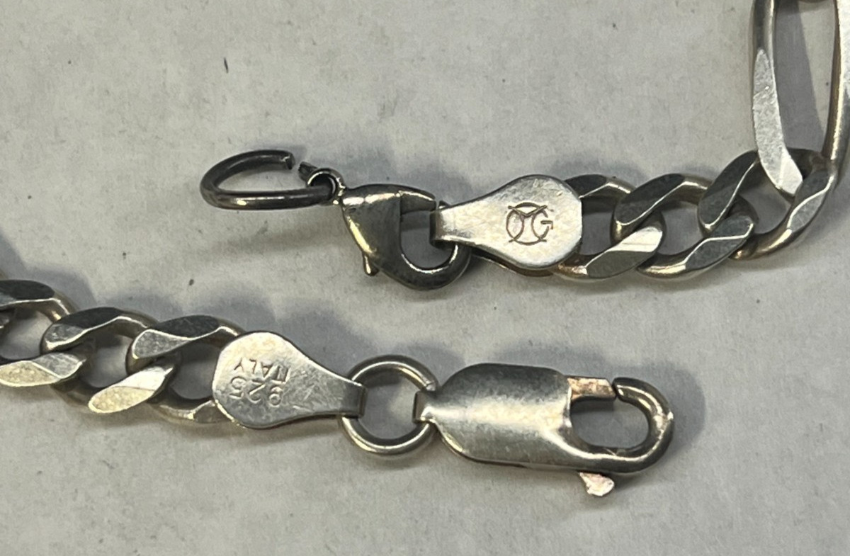 May Co Frank T Sterling Silver Figaro Chain Necklace 23″ Length 25.6 grams Italy