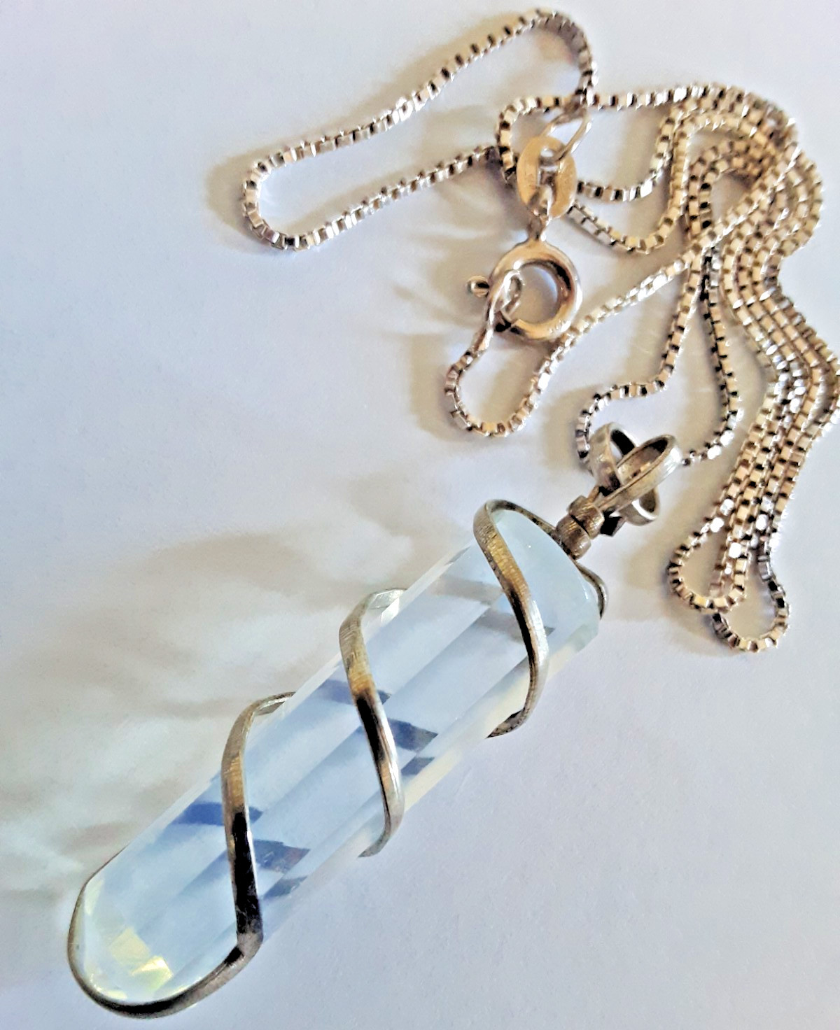 CLEAR QUARTZ CRYSTAL NECKLACE on .925 STERLING SILVER 16″ rope chain REAL STONE