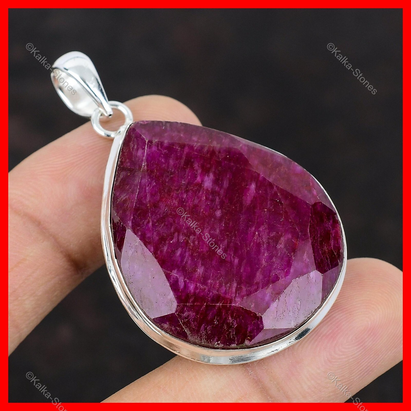 Valentines Deal Kashmir Rubi Stone Engagement Handcrafted New Pendant 925 Silver
