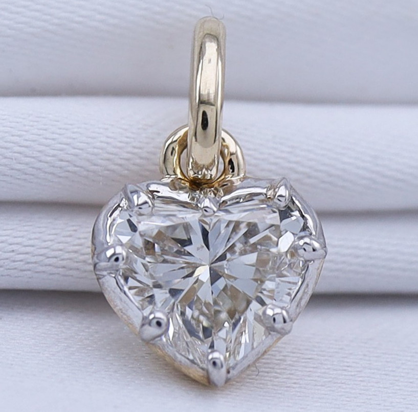 1 Ct IGI Heart Cut Diamond Solitaire Pendant 14K Yellow Gold Lab Grown