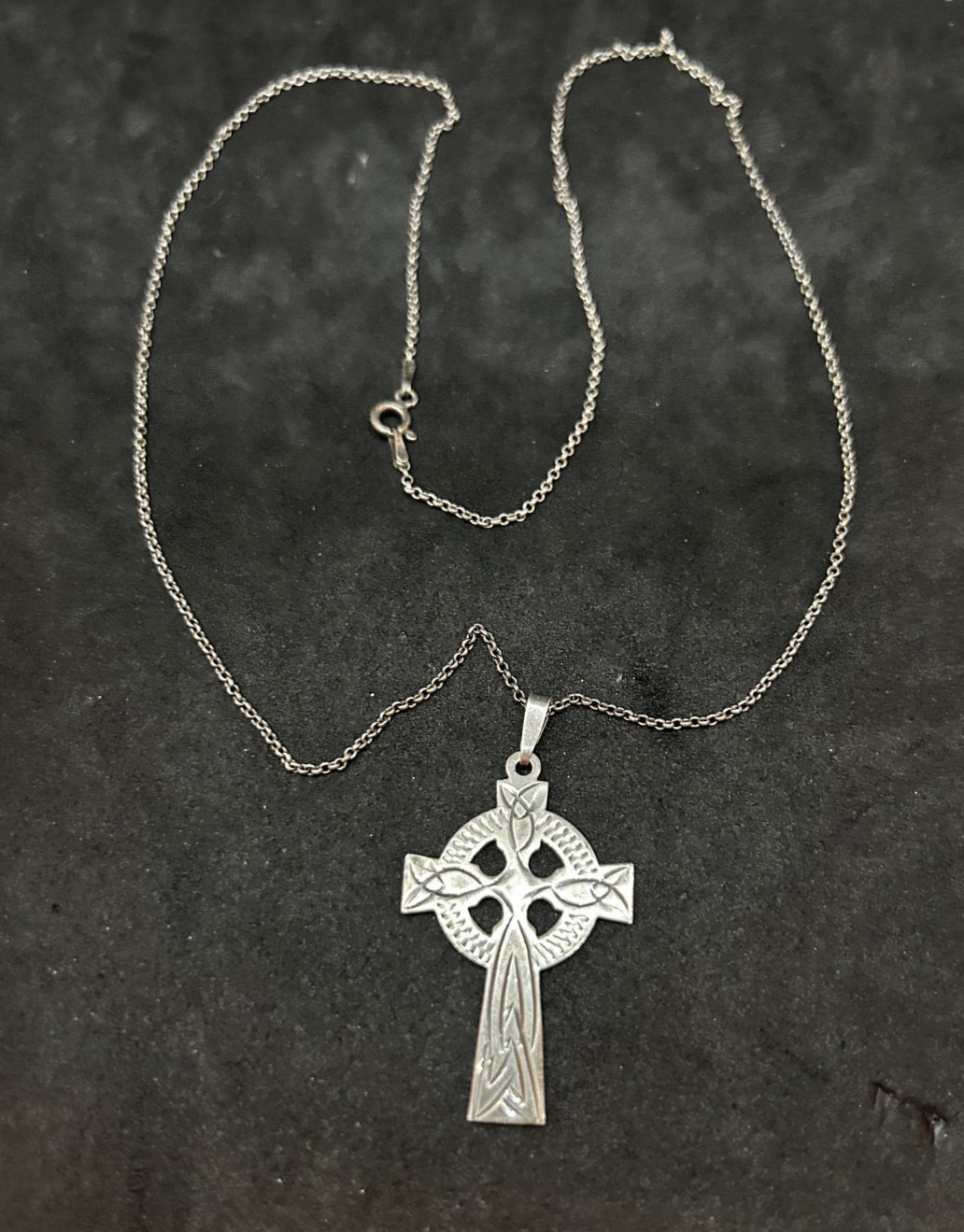 925 Solvar Ireland 1.5in Celtic Cross Trinity Knot Necklace 1.3mm 21in – 7.6g