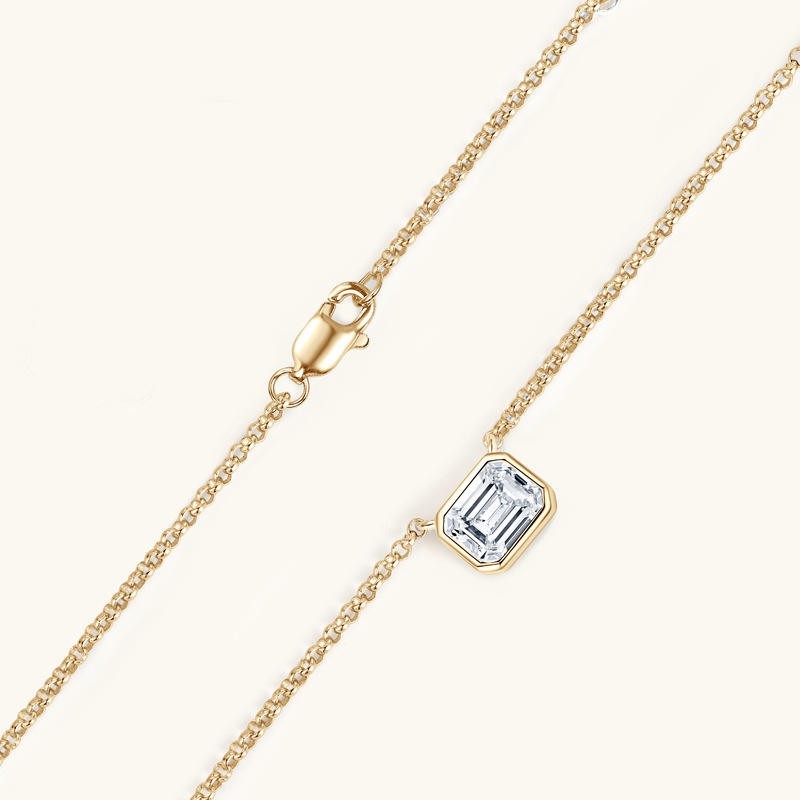 Moissanite Emerald Cut Clear Crystal Pendant Necklace Dainty Jewelry Gift Women