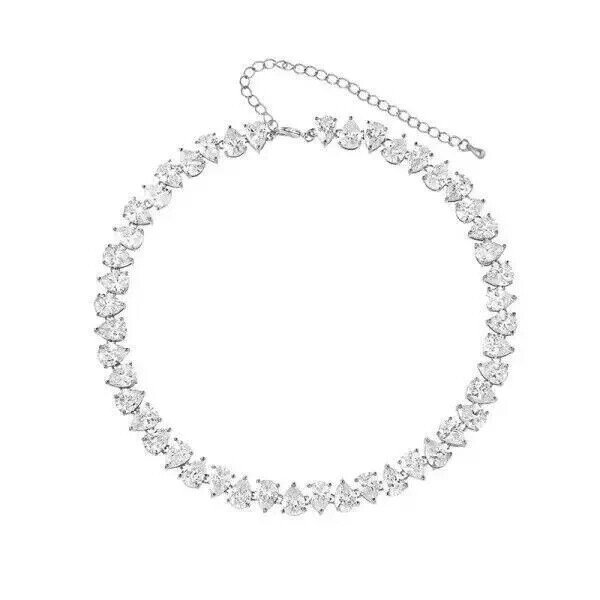 9Ct Pear Lab Created Diamond 18” Tennis Choker Necklace 14k White Gold Plated