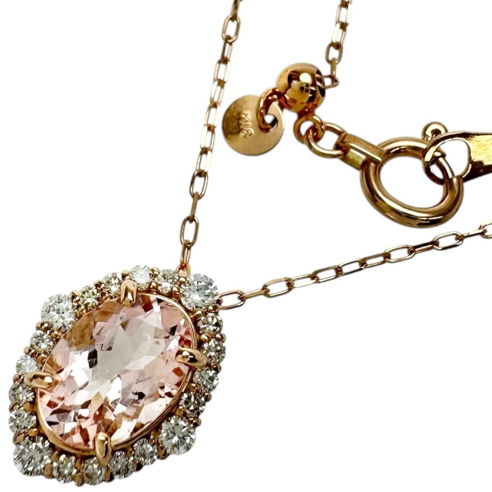 Morganite 0.70ct diamond 0.17ct Necklace K18PG pink gold 1.8g 17.7″ Women