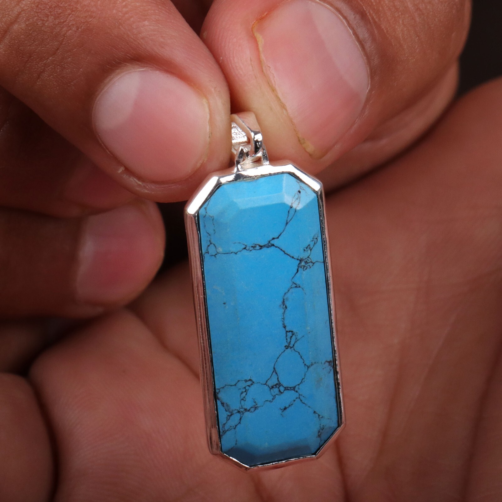 NATURAL TURQUOISE PENDANT 925 STERLING SILVER PENDANT NECKLACE GIFT FOR MENS