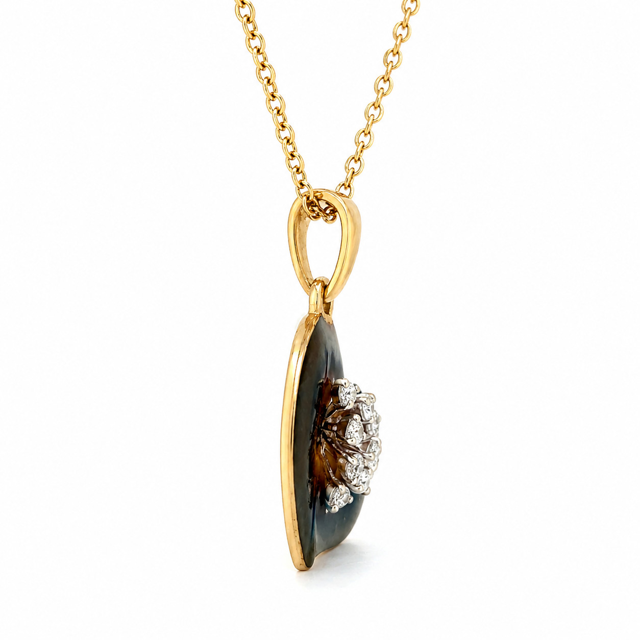 Natural Diamond Heart Pendant Necklace 14K Yellow Gold, Dainty Necklace