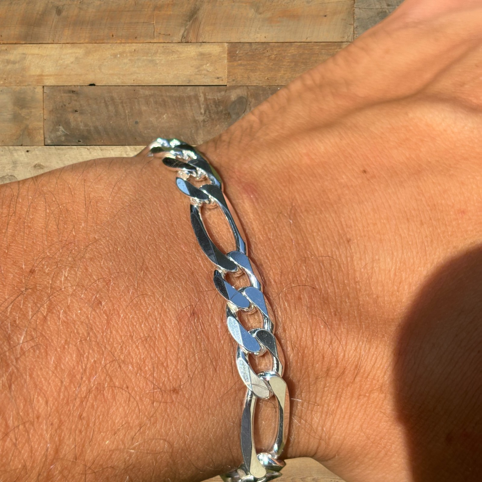 8mm Figaro Bracelet Link – Real Solid 925 Sterling Silver Or 14k Gold Vermeil
