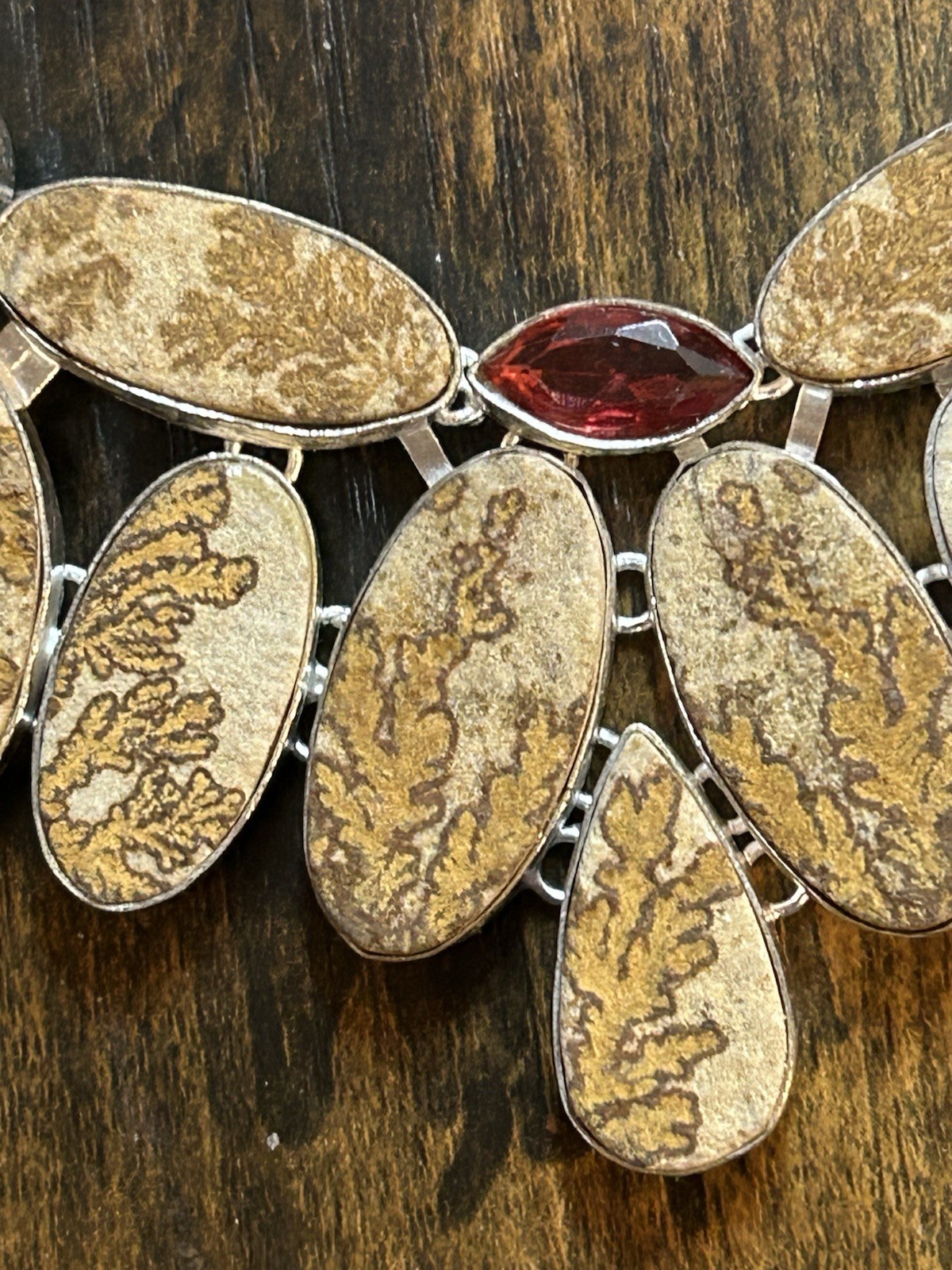 Rough German Dendritic Opal, Garnet Handmade 925 Silver Ethnic Big Necklace