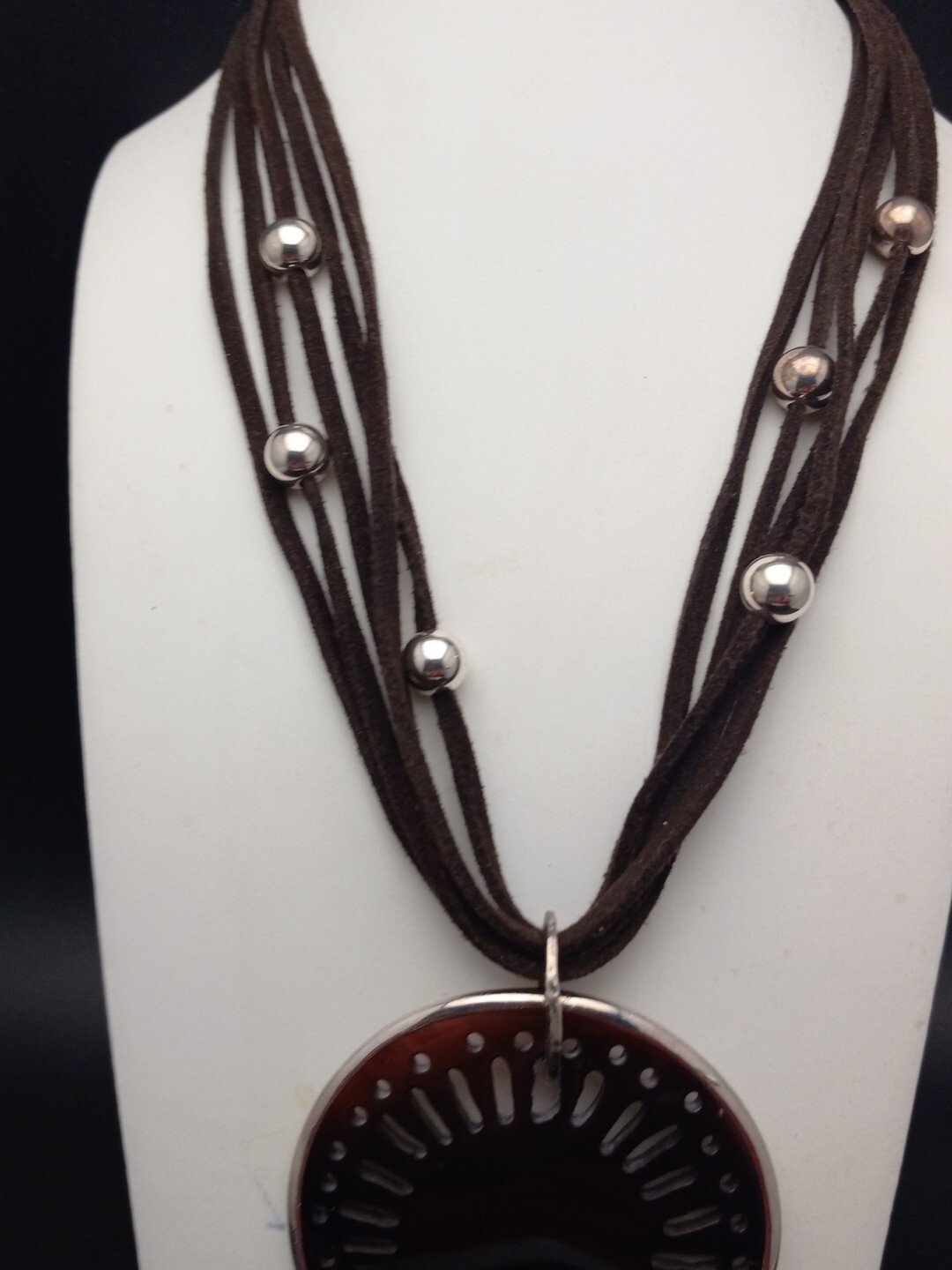SILPADA Retired 925 Sterling Silver Brown Suade Pen Shell Pendant Necklace