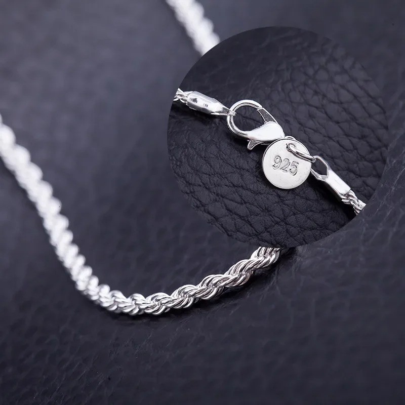 4mm Solid 925 Sterling Silver Italian Rope Chain Necklace Diamond Cut Style 2025