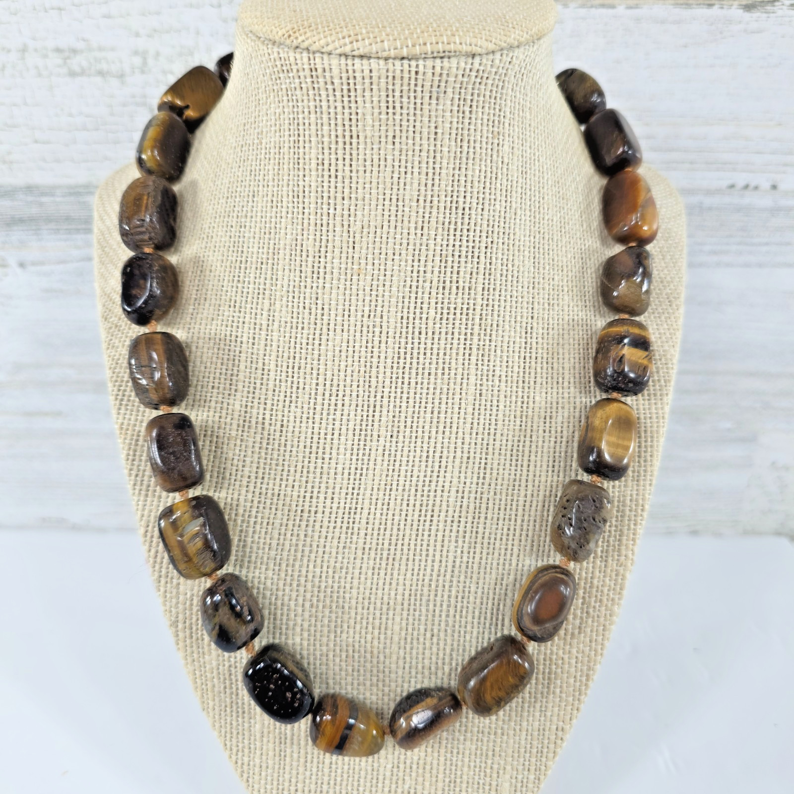 TIGER’S EYE NATURAL GEMSTONE NECKLACE WITH STERLING SILVER .925 20 in 110gr …